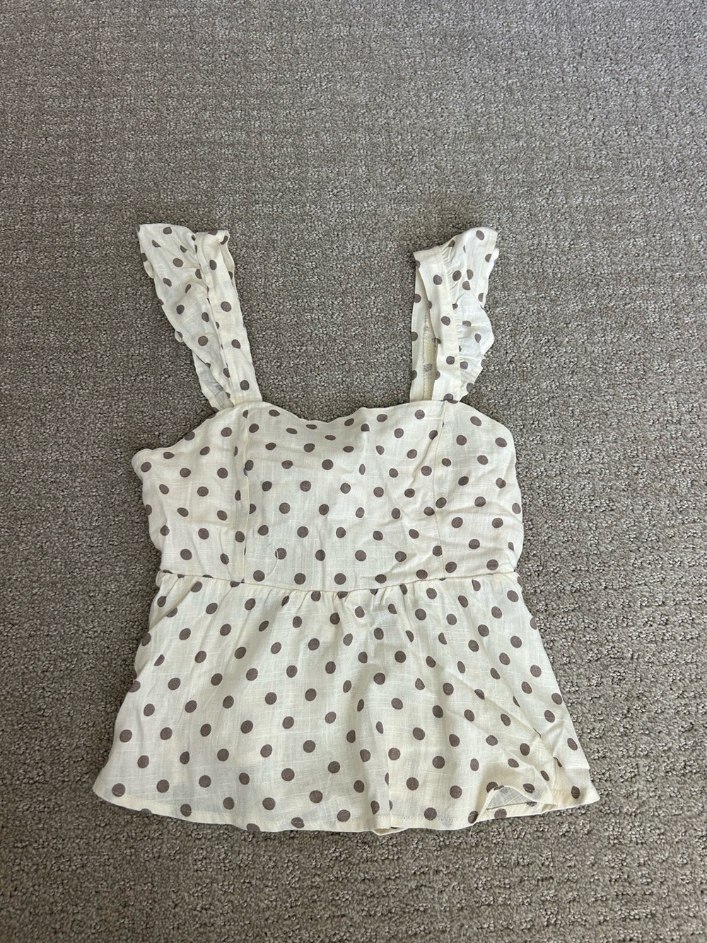 Women’s Cream Polka Dot Ruffle Strap Top Size Small